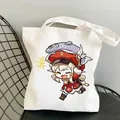 Weiße Segeltuch Tragetasche mit süßem Anime Charakter Print,lässige Umhängetasche für Schüler. - Stil 22
