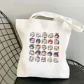 Detailansicht der niedlichen Anime Cartoon gedruckten Leinwand Tragetasche mit Charakteren. - Stil 15