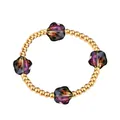 Detail view of a star-shaped crystal glass bracelet with golden stainless steel beads - Gold Tone Iridescent Purple Brown Star Style (YB-1201G-MIX) / Rainbow