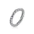 Close-up detail of silver stainless steel elastic ring with diagonal textured beads. - Size 8 / Silver (JZ1221S)