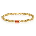 Detailed view of 18K gold plated stainless steel bead bracelet with orange stone - Garnet Style (YB-1197-Jan)