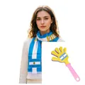Argentina soccer fan set featuring blue white scarf and plastic hand clapper tool - Argentina Fan Kit / Scarf And Hand Clapper