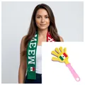 Mexico soccer fan set featuring national flag scarf and plastic yellow hand clapper toy - Mexico Fan Kit / Scarf And Hand Clapper