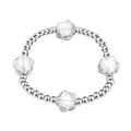 Detail view of stainless steel beaded bracelet with faceted star-shaped crystal beads - Silver Tone Transparent Faceted Star Style (YB-1201S-LGRY) / Light Gray