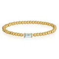 Close-up of a gold stainless steel beaded bracelet with a light blue gemstone centerpiece. - Aquamarine Style (YB-1197-Mar)