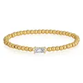 Elegant 18K gold plated beaded elastic bracelet featuring a rectangular zircon stone. - Diamond Style (YB-1197-Apr)