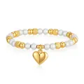 Macro detail of waterproof stainless steel heart pendant and white matte beads bracelet - White Large Heart Style (YB-1199G-WHT)