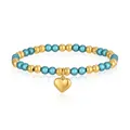 Primo piano del bracciale di perle in acciaio inossidabile con ciondolo a cuore oro e perle teal - Stile Cuore Blu Lago (YB-1198G-AQU)