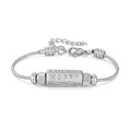 Detailansicht eines silbernen Schlangenkette-Armbands aus Titanstahl mit Gravur - LUCKY/HAPPY Stil (YB1227) / Silber (YB1227-S)