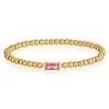 Makroansicht eines vergoldeten Edelstahl-Perlenarmbands mit rosa Zirkon-Stein. - Rubin-Stil (YB-1197-Juli)