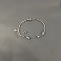 Dettaglio bracciale a catena a serpente in acciaio inossidabile da 2mm con cuore - Catena a Serpente Con 2 Perline di Posizione (YB-985S) / 3mm x 15cm+5cm / Colore acciaio