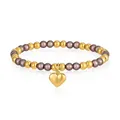 Dettaglio di un bracciale elastico in acciaio inossidabile con ciondolo a cuore oro - Stile Cuore Caffè (YB-1198G-CFE)