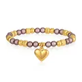 Dettaglio bracciale con cuore in acciaio inossidabile e perle viola impermeabile - Stile Cuore Caffè Grande (YB-1199G-CFE)