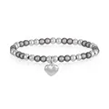 Vista dettagliata del bracciale in perle d'acciaio inox con ciondolo a forma di cuore - Stile Cuore Grigio (YB-1198S-GRY)