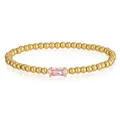 Detailansicht eines 18K vergoldeten Edelstahl-Perlenarmband mit rosa Zirkon-Stein - Rosa Zirkonia Stil (YB-1197-Okt)