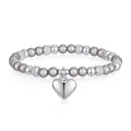 Primo piano del ciondolo a cuore in acciaio inossidabile su braccialetto di perle grigio - Stile Cuore Grigio Grande (YB-1199S-GRY)