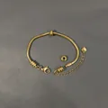 Dettaglio del bracciale a catena serpente placcato oro 18k con connettore a vite per perle - Catena a Serpente Con 2 Perline di Posizione (YB-985G) / 3mm x 17cm+5cm / Oro