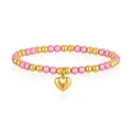 Close-up detail of the pink and gold beaded bracelet with a polished heart charm. - Pink Heart Style (YB-1198G-PNK)