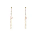 Elegant minimalist gold stainless steel long chain earrings with natural freshwater pearls - Gold Earrings