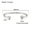 Detail view of 3mm stainless steel cuff bangle with 8mm unscrewable ball ends - Unscrewed Ball Head DIY Open Bangle (YB-219S) / Inner Diameter 60mm / Steel