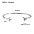 Stainless steel cuff bracelet detail showing 65mm diameter and unscrewable ball heads. - Unscrewed Ball Head DIY Open Bangle (YB-219S) / Inner Diameter 65mm / Steel