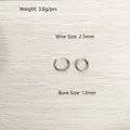 Close-up view of silver stainless steel hoop earrings featuring product size measurements - Smooth Hoop Style (YE-662S-12mm) / 12mm / Silver