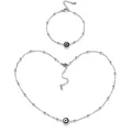 Detail of stainless steel bead chain necklace and bracelet set with black evil eye bead - Necklace and Bracelet Set / Silver-Black Eye