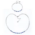 Detailed macro view of the stainless steel link chain set featuring blue lapis lazuli stone beads - Set Silver Lapis Lazuli (YN872-YB873-DBL-set)