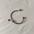 Close-up of gun-metal stainless steel open cuff bracelet with screw-on ball ends - Unscrewed Ball Head DIY Open Bangle (YB-1089BLK) / Inner Diameter 60mm (Including 2 Positioning Beads) / Black