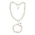 Detailed view of gold-toned stainless steel paperclip chain necklace and bracelet set - Set (YB639-YN650-G-set)