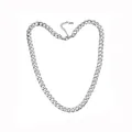 Macro view of polished silver stainless steel chunky Cuban link chain necklace detail - Necklace (YN833-S) / Silver
