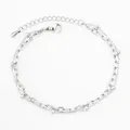 Detail shot of a durable silver-toned stainless steel double-layered chain bracelet. - Double Layer Paperclip Bead Chain Style (YB830-S) / Silver