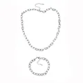 Detailed view of silver stainless steel chunky cross chain necklace and bracelet set - Cross Chain Necklace / Silver Set (Necklace + Bracelet)