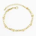 Detailed view of gold stainless steel double-layer chain bracelet with delicate beads - Double Layer Paperclip Bead Chain Style (YB830-G) / Gold