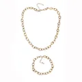 Gold-plated stainless steel chain necklace and bracelet jewelry set on white background - Cross Chain Necklace / Gold Set (Necklace + Bracelet)