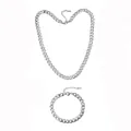 Detailed view of silver stainless steel chunky Cuban chain necklace and bracelet set - Necklace And Bracelet Set (S-set)