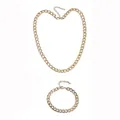 Detailed view of gold-plated stainless steel Cuban link necklace and bracelet set - Necklace And Bracelet Set (G-set)