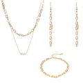 Elegante set di gioielli in acciaio inossidabile e perle d'acqua dolce collana bracciale - Set di Gioielli (NBE-778779780) / Oro