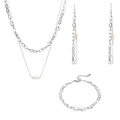 Vista dettagliata del set di gioielli in acciaio inossidabile con perle d'acqua dolce argento - Set di Gioielli (NBE-778779780) / Argento