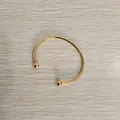 Elegant minimalist gold-plated stainless steel cuff bracelet with ball end detail - Unscrewed Ball Head DIY Open Bangle (YB-219G) / Inner Diameter 70mm / Gold