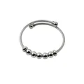 Adjustable silver stainless steel wire cuff bracelet with sliding round beads detail - Classic Six Bead Style (YB-226)