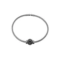 Close-up of stainless steel cable cuff bracelet with skull charm and twisted wire design - Punk Skull Style (YB-127)