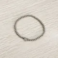 Close-up detail of stainless steel beaded bracelet featuring a heart charm with letter A - Heart Initial A Style (YB-S1090-A) / Stretchy