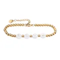 Detailed view of gold beaded stainless steel bracelet with white LOVE letter beads - LOVE Letter Style / Gold
