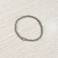 Close-up detail of a stainless steel bead bracelet with an engraved heart initial charm - Heart Initial I Style (YB-S1090-I) / Stretchy