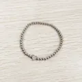 Silver stainless steel beaded elastic bracelet with heart charm featuring letter Q - Heart Initial Q Style (YB-S1090-Q) / Stretchy