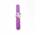 Detailed view of a purple silicone slap bracelet with a cartoon flamingo and star patterns - Purple