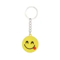 Dettaglio del portachiavi smiley giallo in silicone con emoji linguaccia per borsa - Faccina con Lingua (Stile 10)
