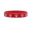 Vibrant red silicone wristband featuring cute white paw print patterns for gifts - Red