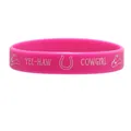 Hot pink silicone cowgirl wristband featuring white Yee-Haw text and horseshoe print - Rose Pink Cowboy Decor Style